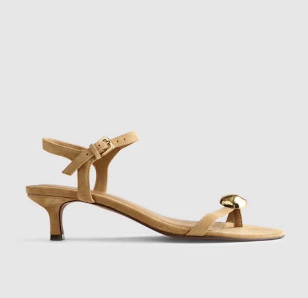 Madewell The Mila Sculpted Hardware Thong Sandal in Suede Field Khaki Size 9